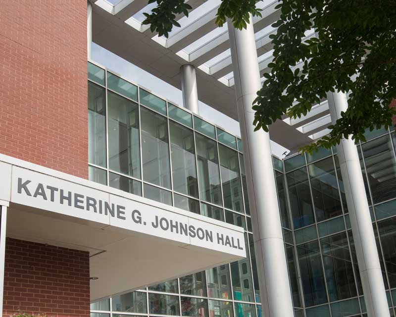 Exterior shot of Katherine Johnson Hall on the SciTech Campus of George Mason Univerity in Prince William County, Virginia. 