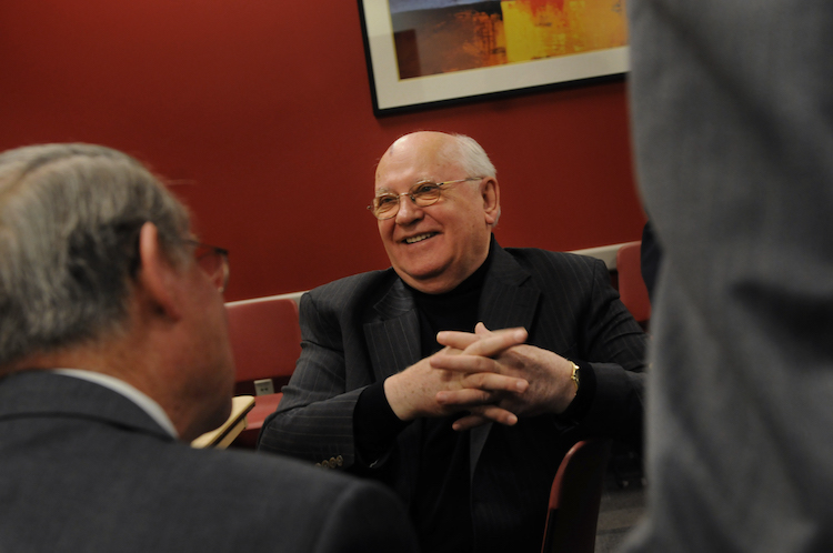 Gorbachev smiles at a reception in 2009