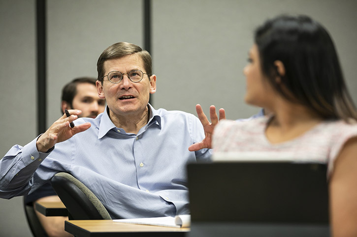 For former CIA deputy and acting director, Michael Morell, the most rewarding part of the interaction was "how seriously the students had taken their research ... and how open to learning they were." Photo by Ron Aira/Creative Services.