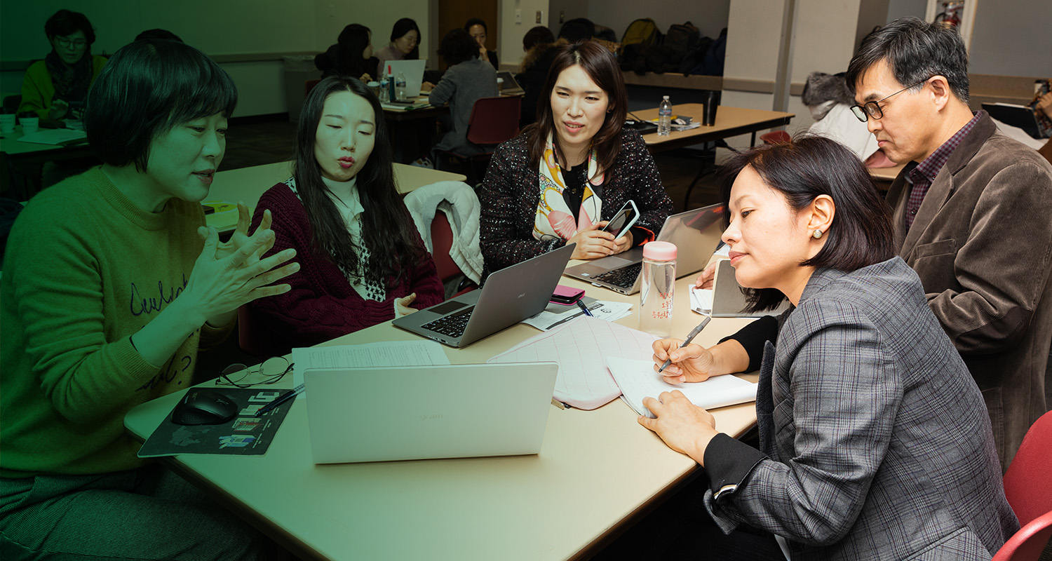 Faculty from Mason Korea collaborate with Mason faculty at an event on the Fairfax Campus.