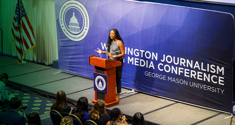 Students listen to a speaker during the Washington Journalism and Media Conference.