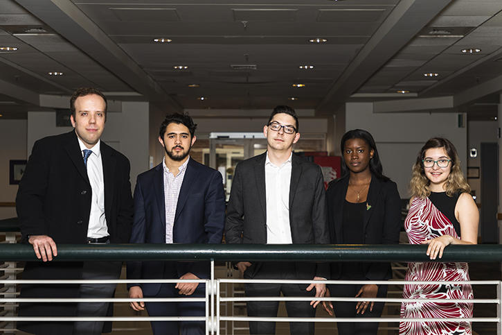 (Left to right) Ali Kahil, Khalid Al-Masri, Justin Boileau, Myriam Cisse and Eleri Burnett pose for a photo.