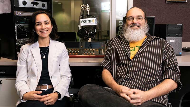Fateini Baldimsti and James Casey in the WGMU studio to record episode 49 of the Access to Excellence podcast. 