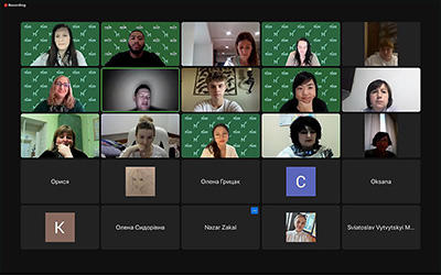 Screen shot of students on a zoom chat. Five rows, five columns.