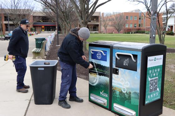 Staff install Bigbelly waste stations on campus