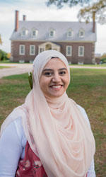 Ayman Fatima stands in front of Gunston Hall