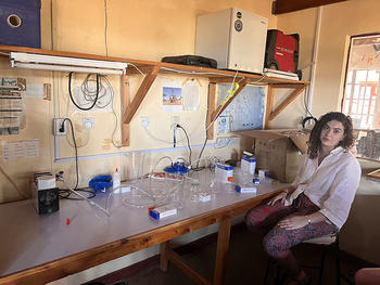 Abby Lilak with a water filtration lab