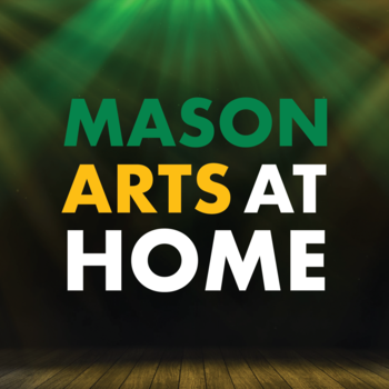 A logo for Mason Arts at Home on green and gold background.